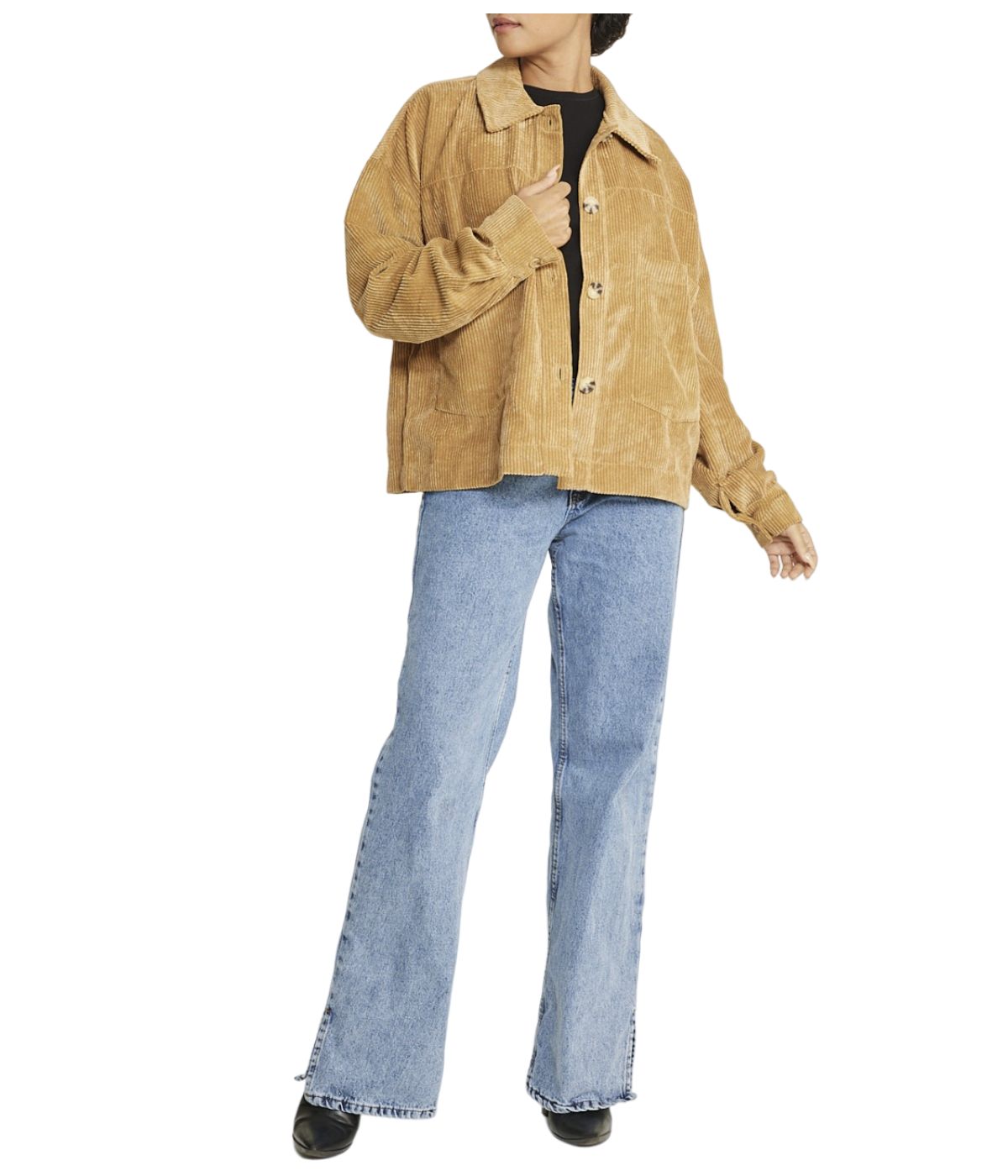  Cream & Rouge Velvet Corduroy Shacket - Anthracite - Bonton