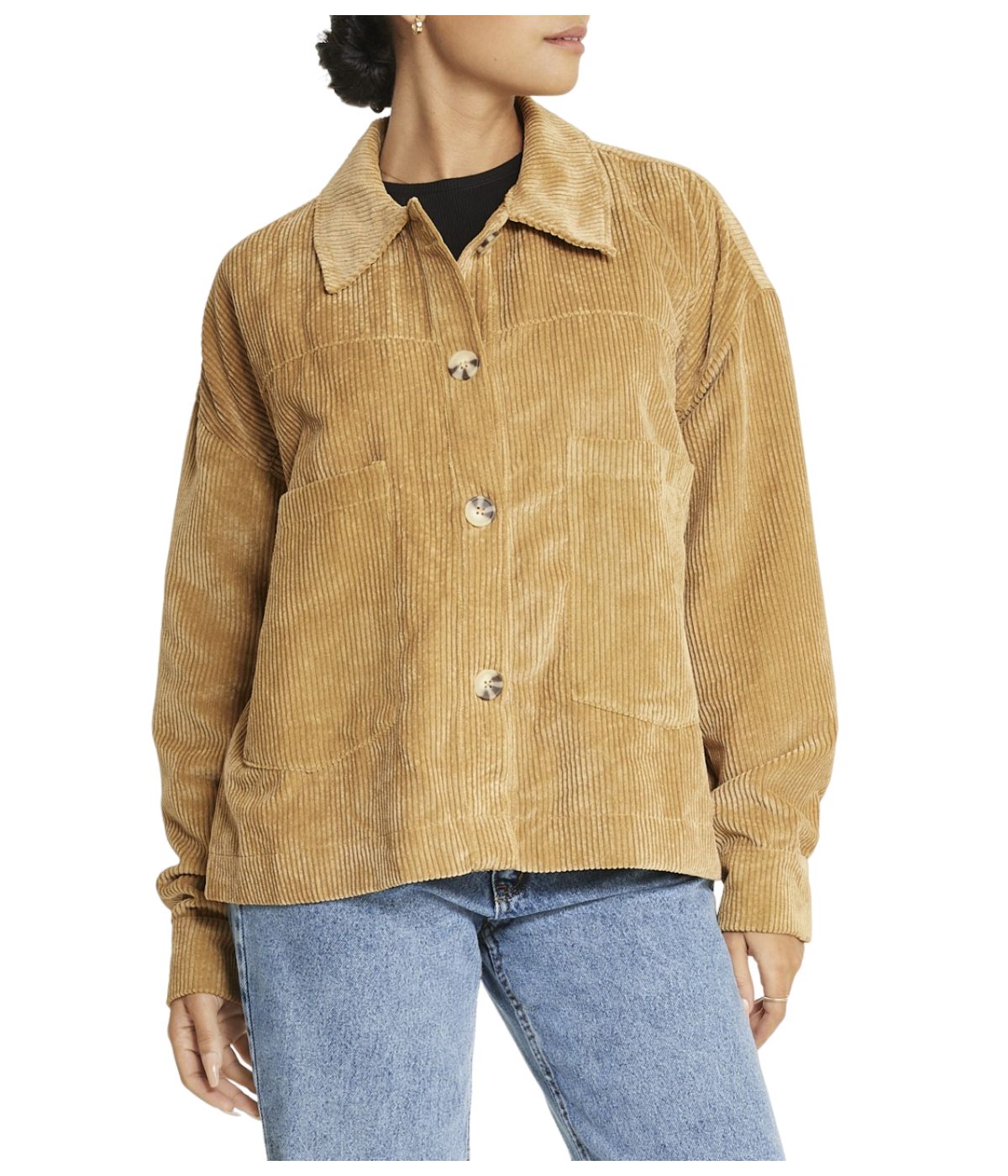  Cream & Rouge Velvet Corduroy Shacket - Anthracite - Bonton