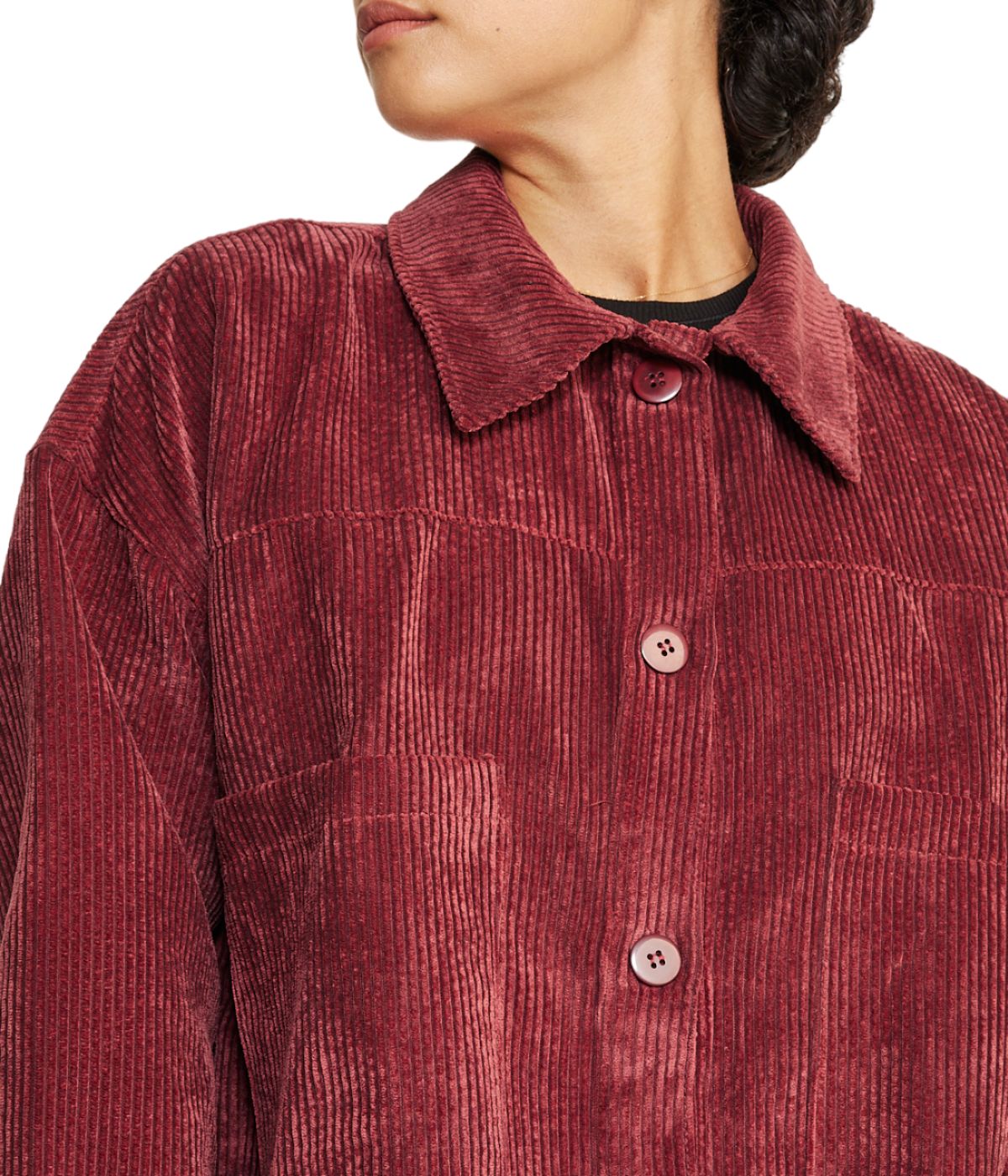  Cream & Rouge Velvet Corduroy Shacket - Anthracite - Bonton