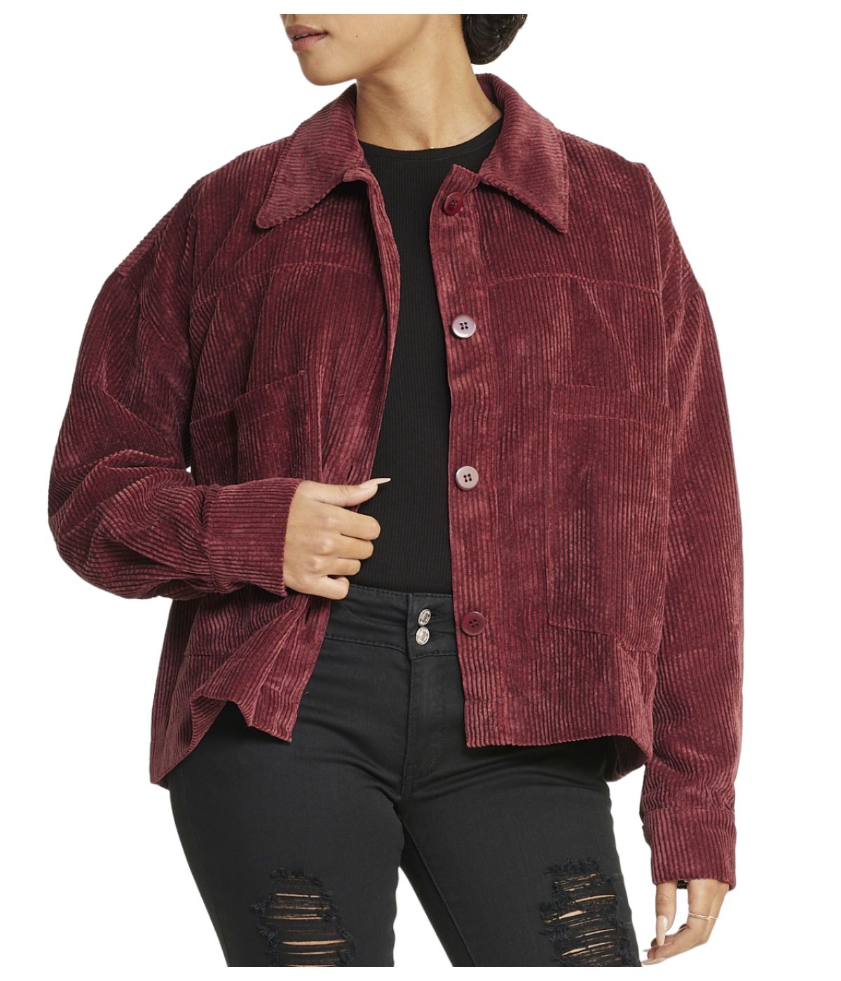  Cream & Rouge Velvet Corduroy Shacket - Anthracite - Bonton