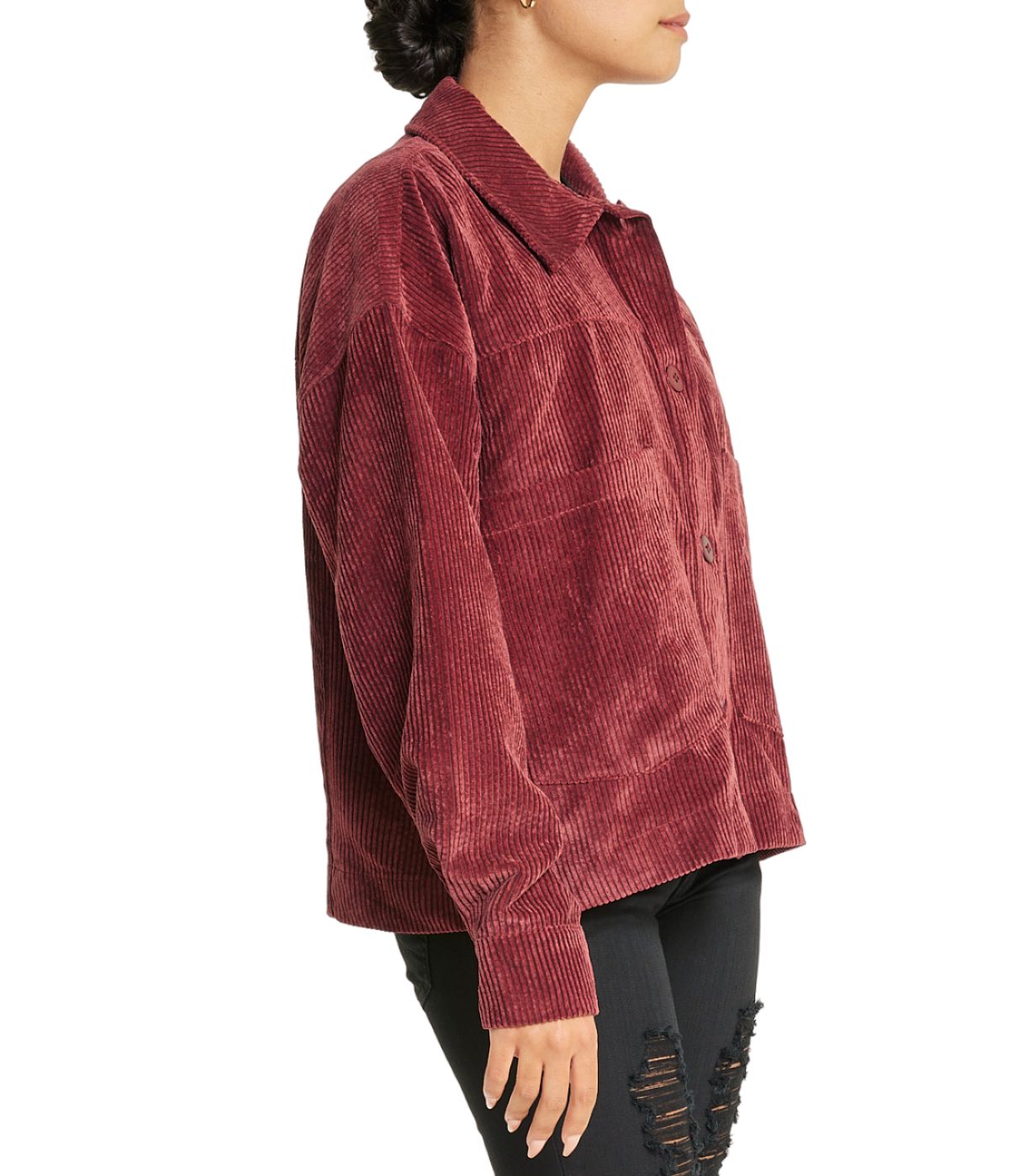  Cream & Rouge Velvet Corduroy Shacket - Anthracite - Bonton