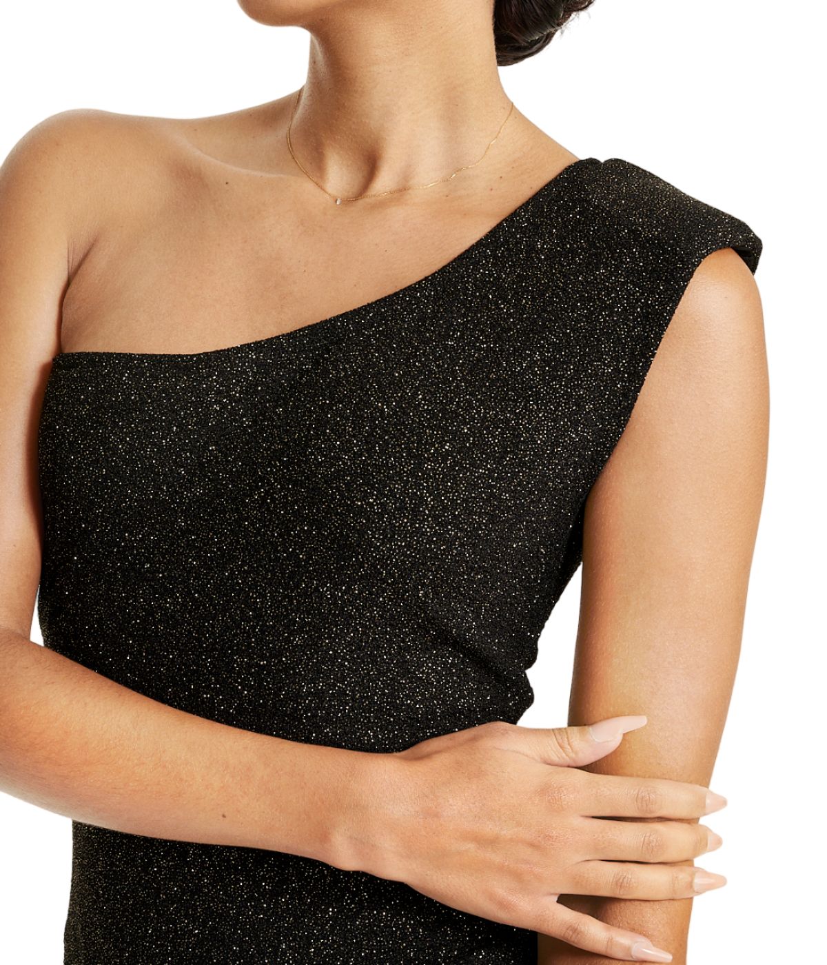  Cream & Rouge One Shoulder Shimmer Dress - Gold - Bonton