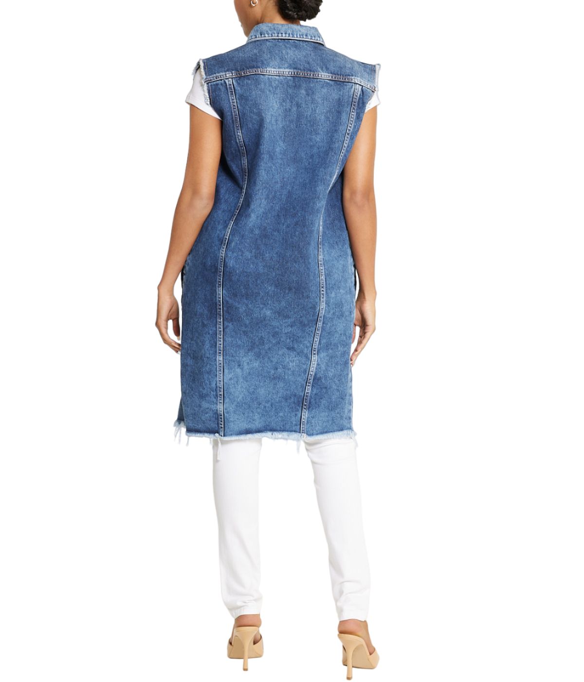  Cream & Rouge Sleeveless Denim Shirt Dress - Blue - Bonton