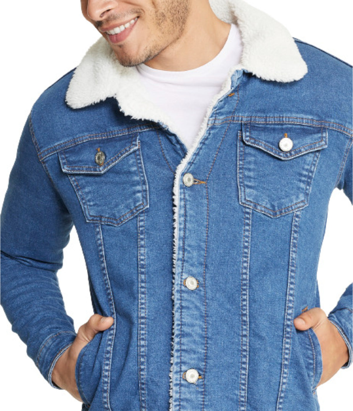  i8 Excel Sherpa Collar Light Blue Denim Jacket - Blue - Bonton