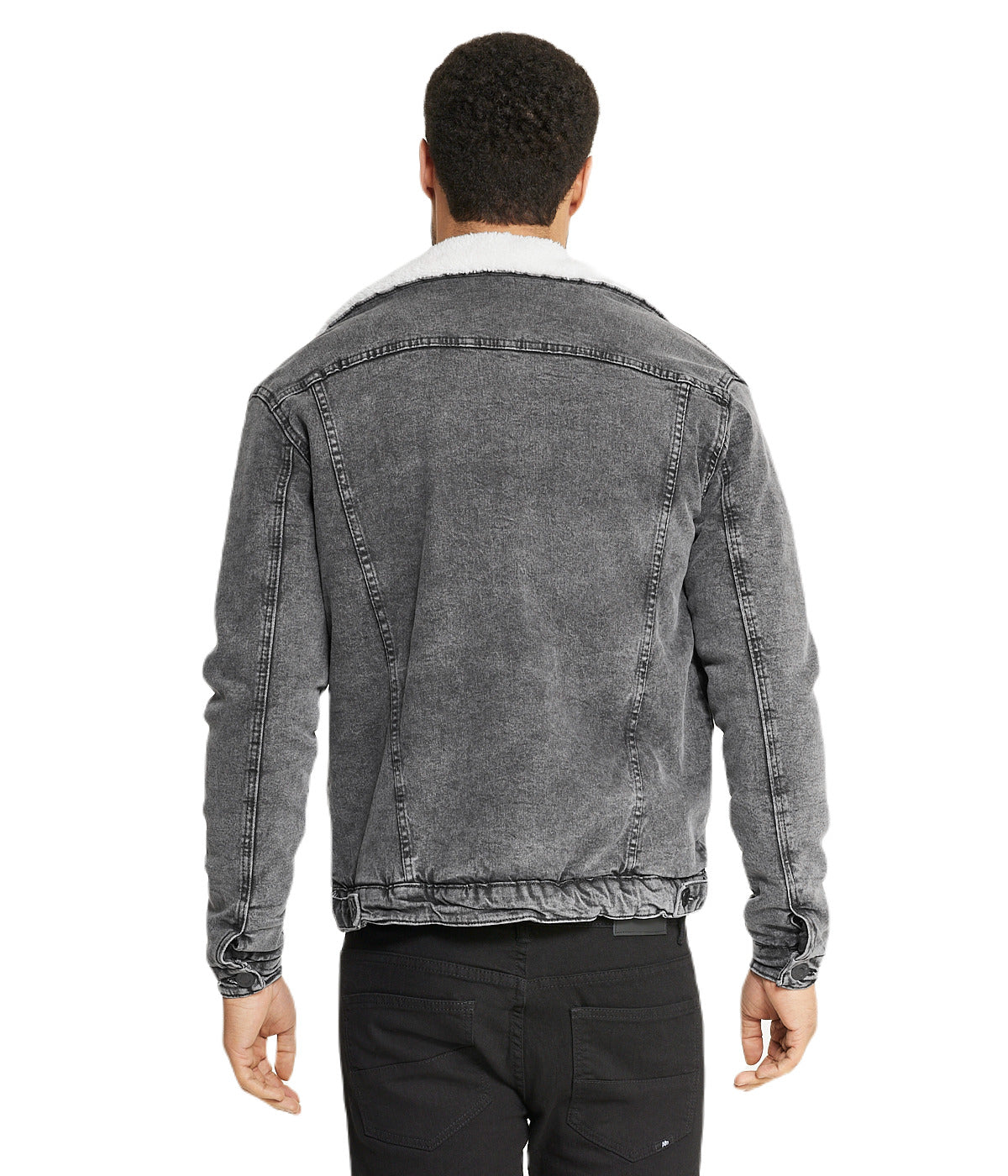  i8 Excel Sherpa Collar Gray Denim Jacket - Smoked - Bonton