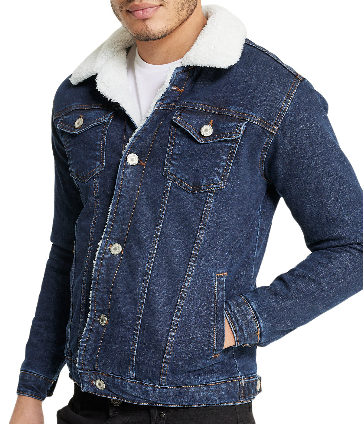  i8 Excel Sherpa Collar Dark Blue Denim Jacket - Blue - Bonton