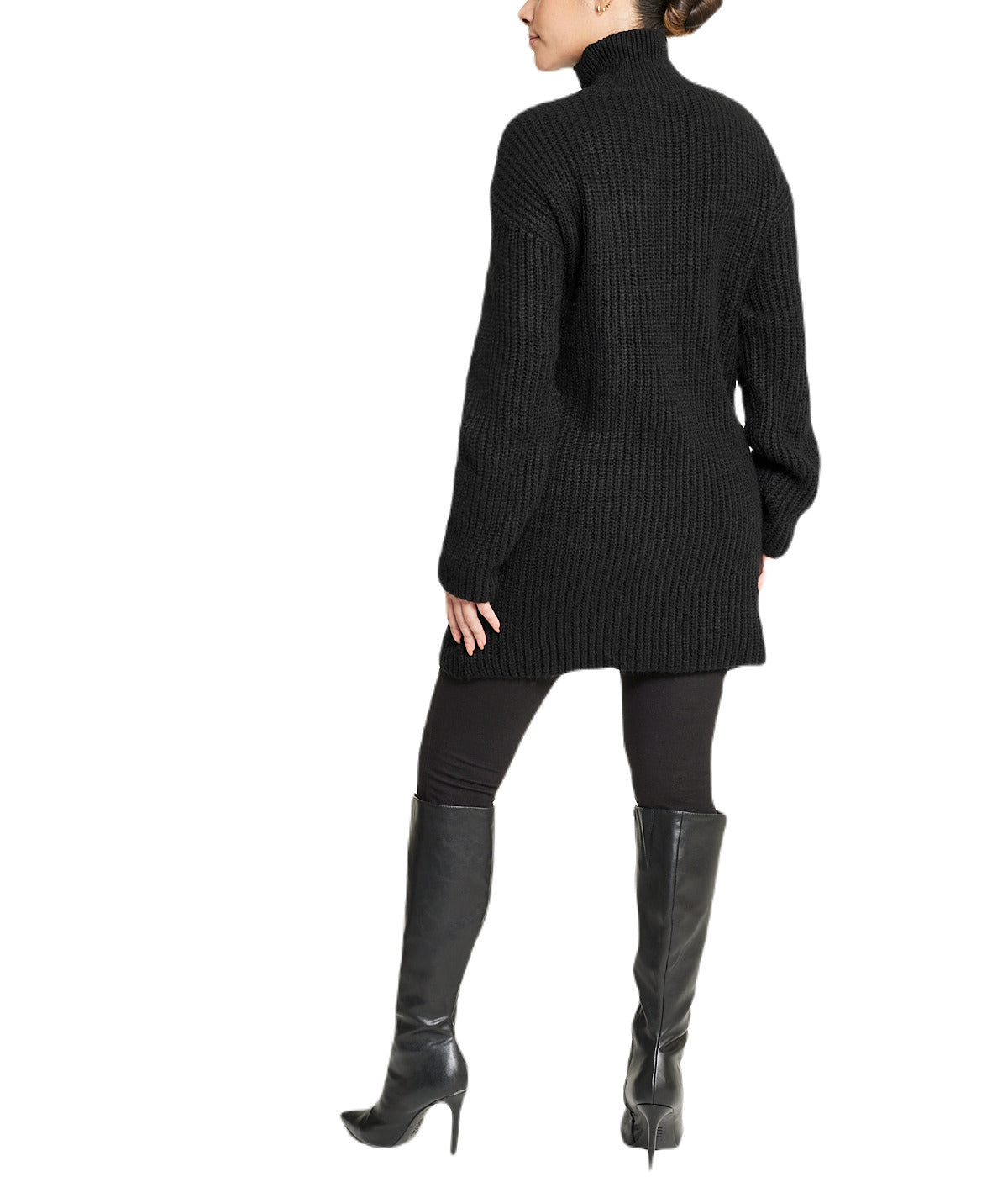  Miss Poeym Turtleneck Funnel Sweater Dress - Black - Bonton