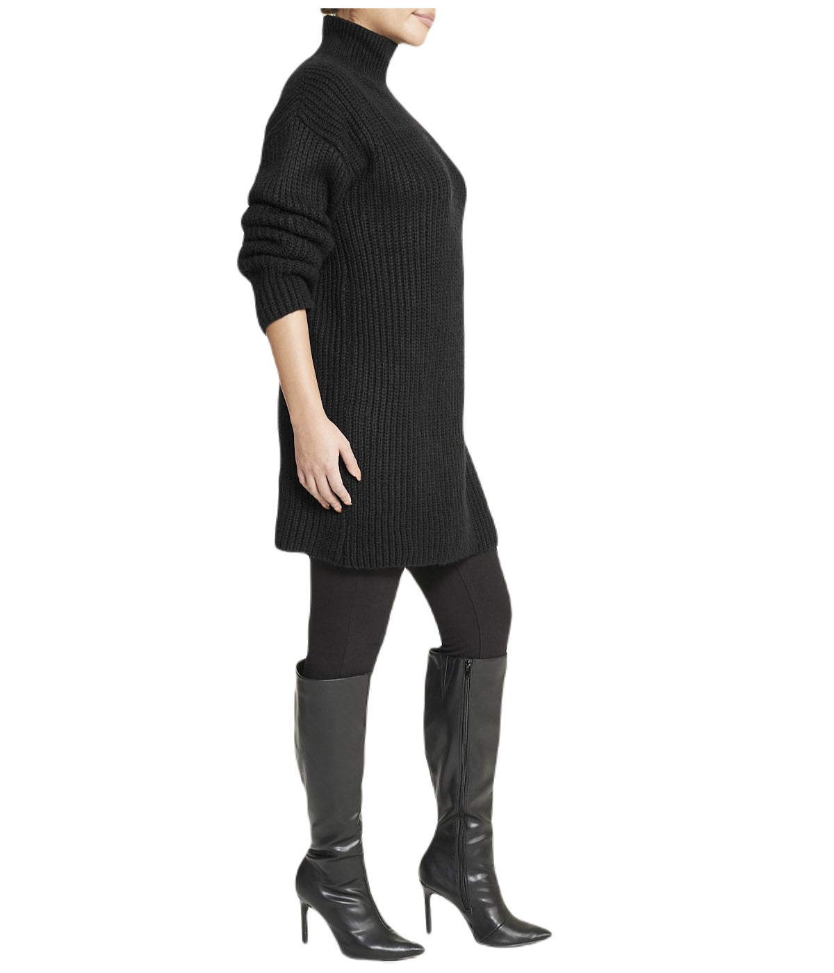 Miss Poeym Turtleneck Funnel Sweater Dress - Black - Bonton