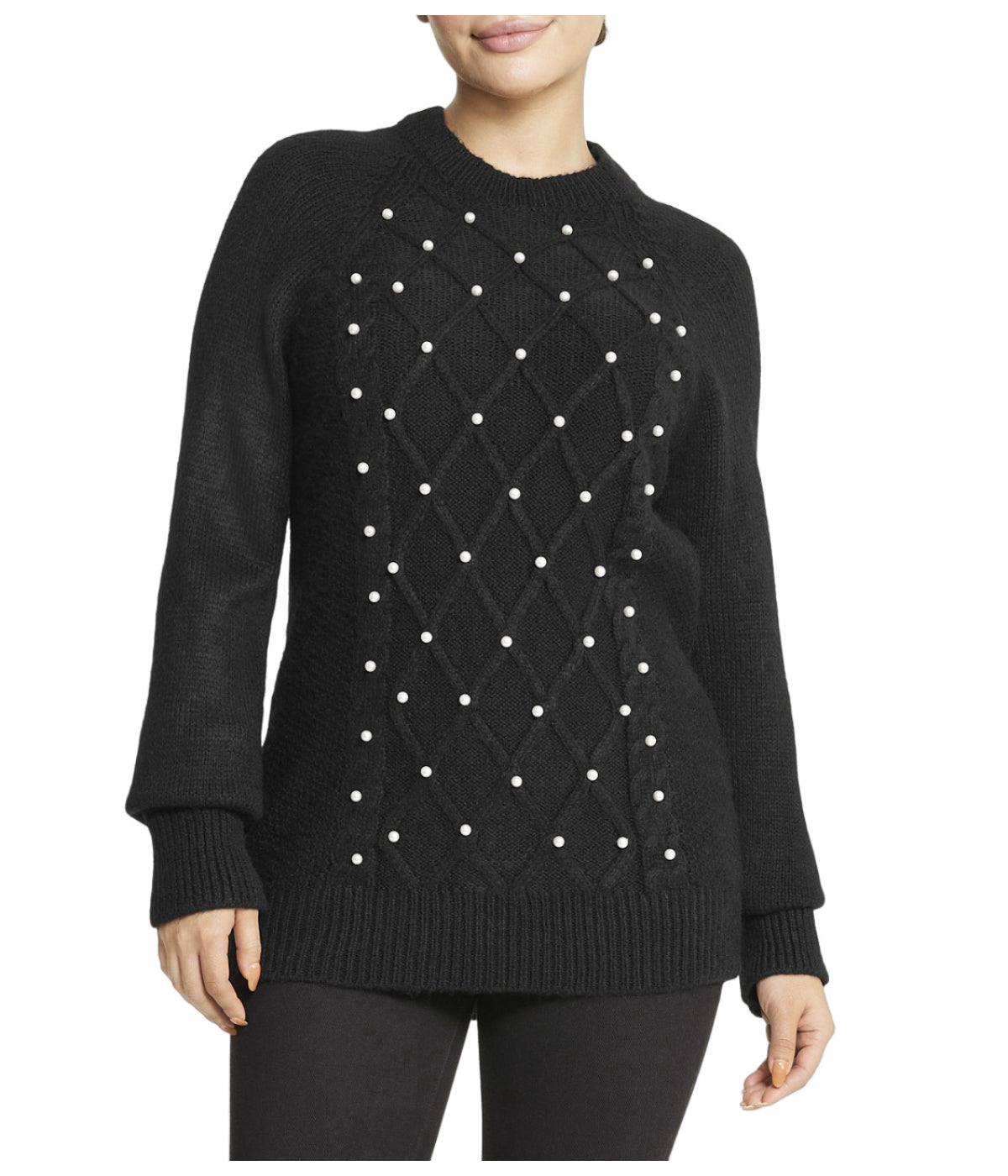  Miss Poeym Embellished Cable Pullover - Black - Bonton