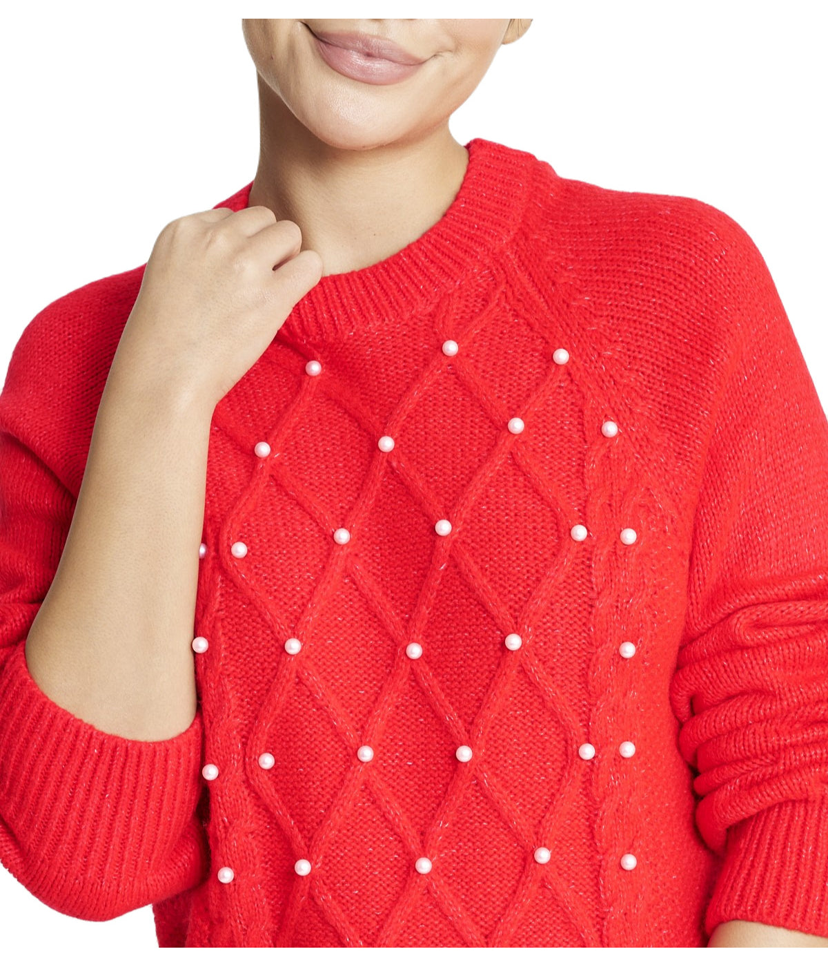  Miss Poeym Embellished Cable Pullover - Red - Bonton