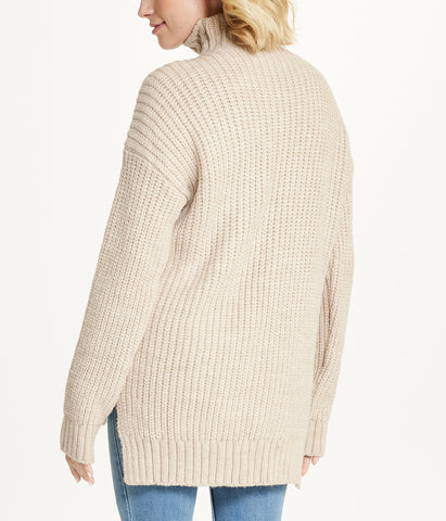Bejewelled Cable Mock Neck Sweater