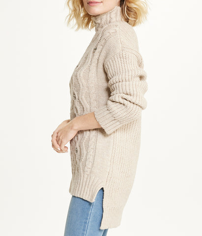 Bejewelled Cable Mock Neck Sweater