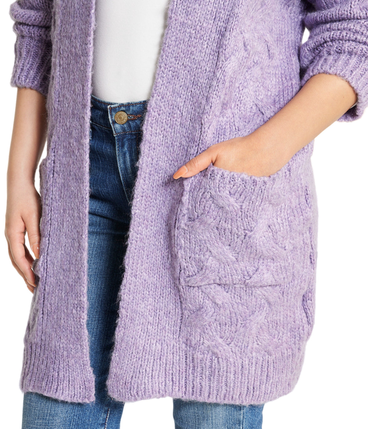  Miss Poeym Cable Flyaway Cardigan - Purple - Bonton