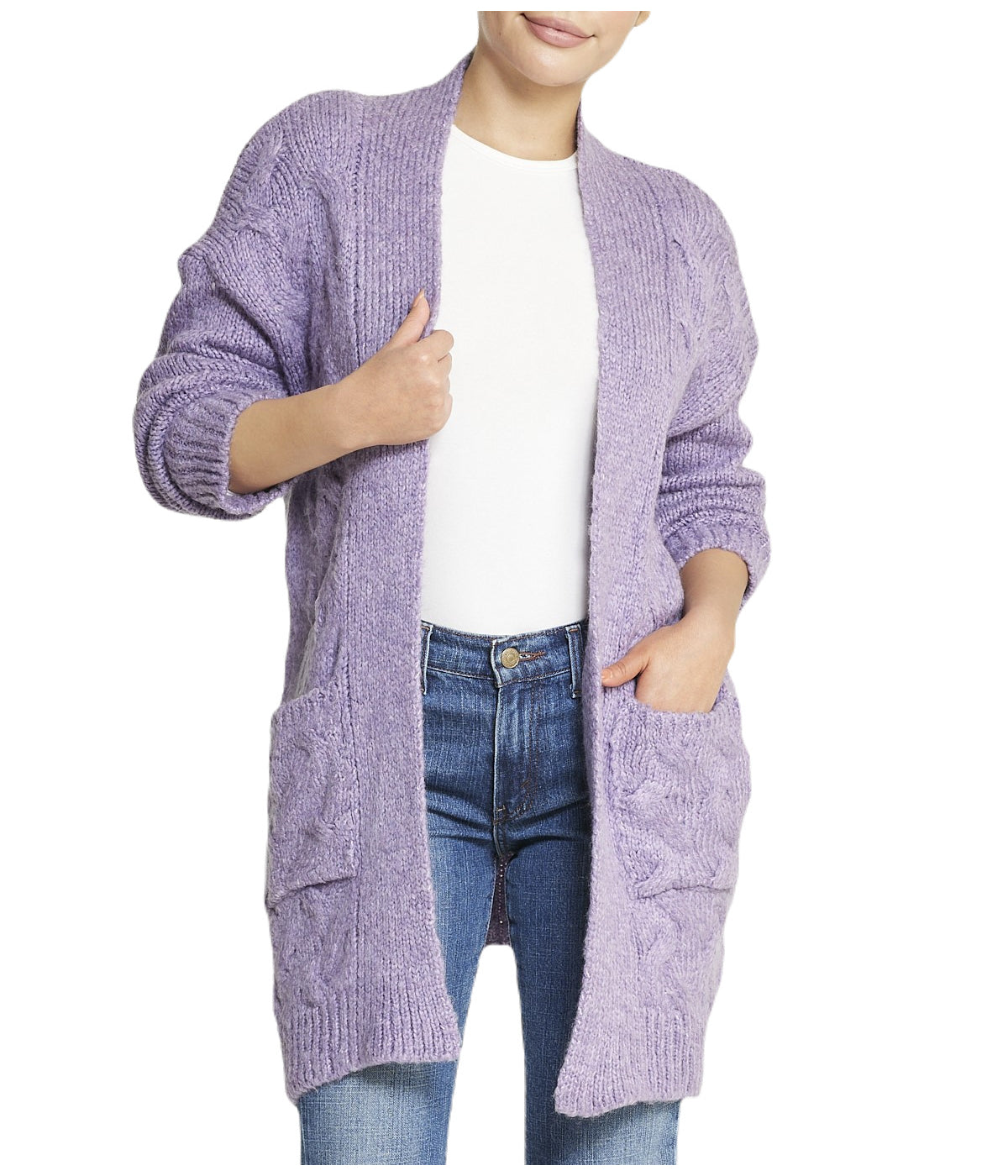  Miss Poeym Cable Flyaway Cardigan - Purple - Bonton