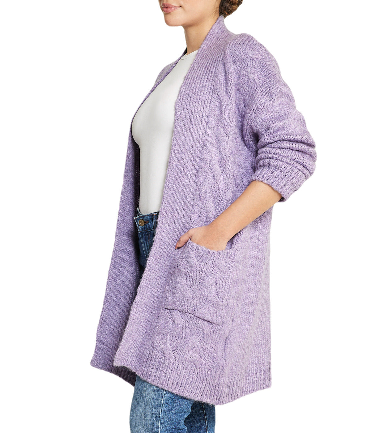  Miss Poeym Cable Flyaway Cardigan - Purple - Bonton