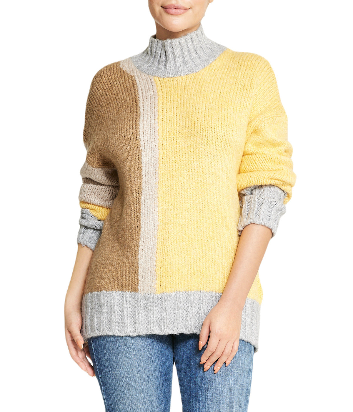  Miss Poeym Color Block Tunic Sweater - Beige - Bonton
