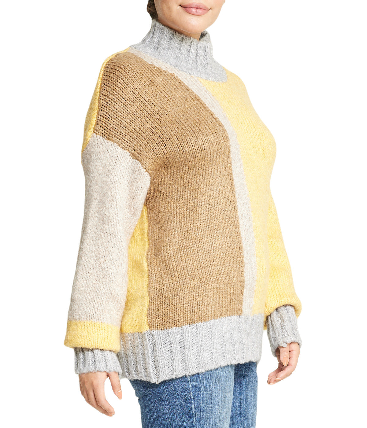  Miss Poeym Color Block Tunic Sweater - Beige - Bonton
