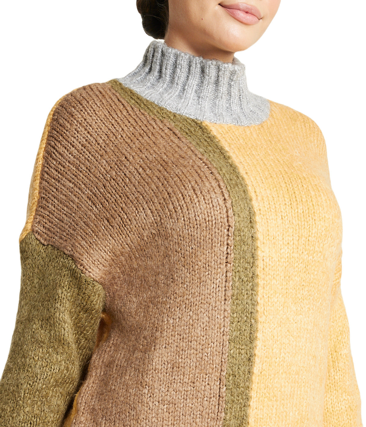  Miss Poeym Color Block Tunic Sweater - Khaki - Bonton
