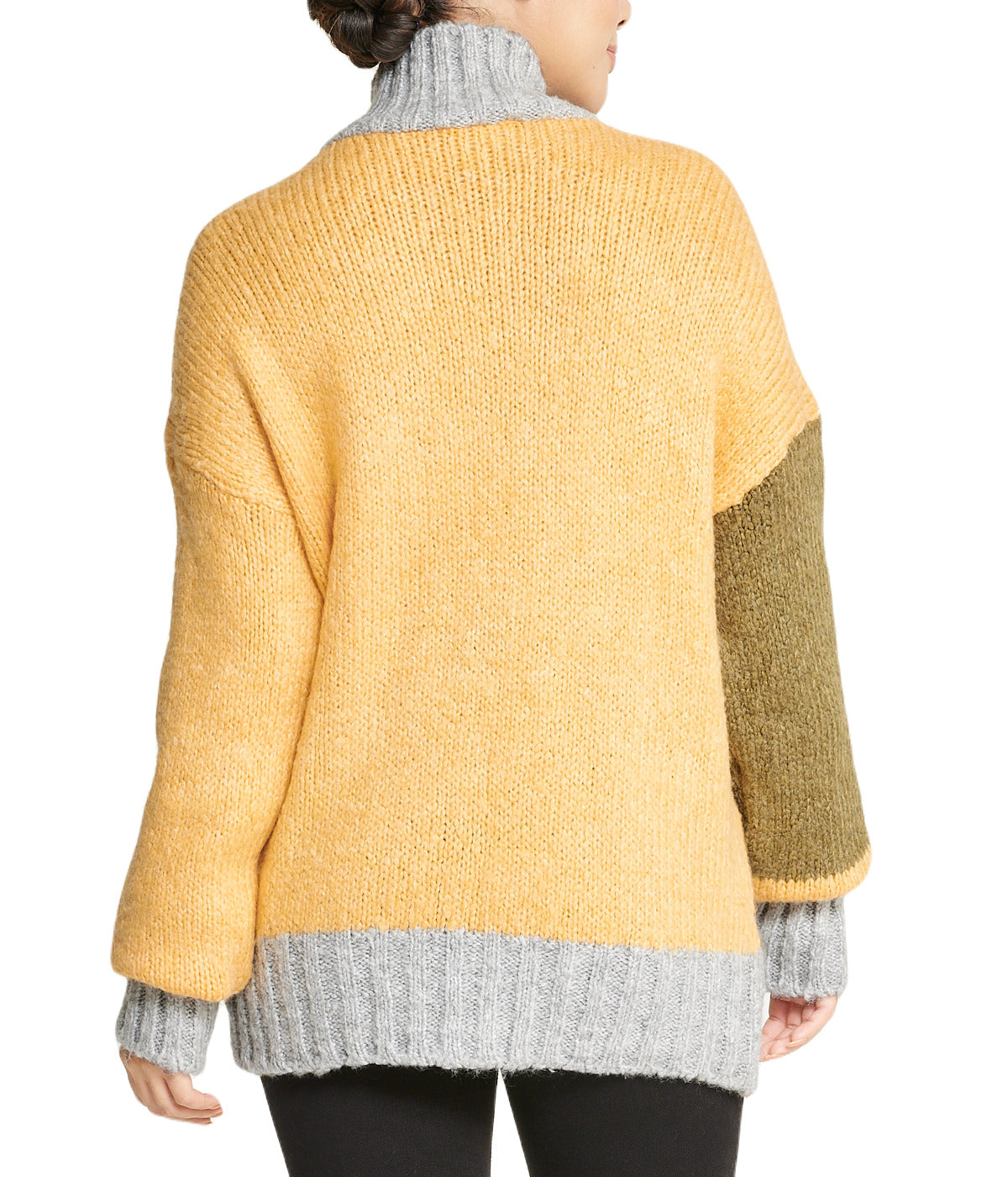  Miss Poeym Color Block Tunic Sweater - Khaki - Bonton