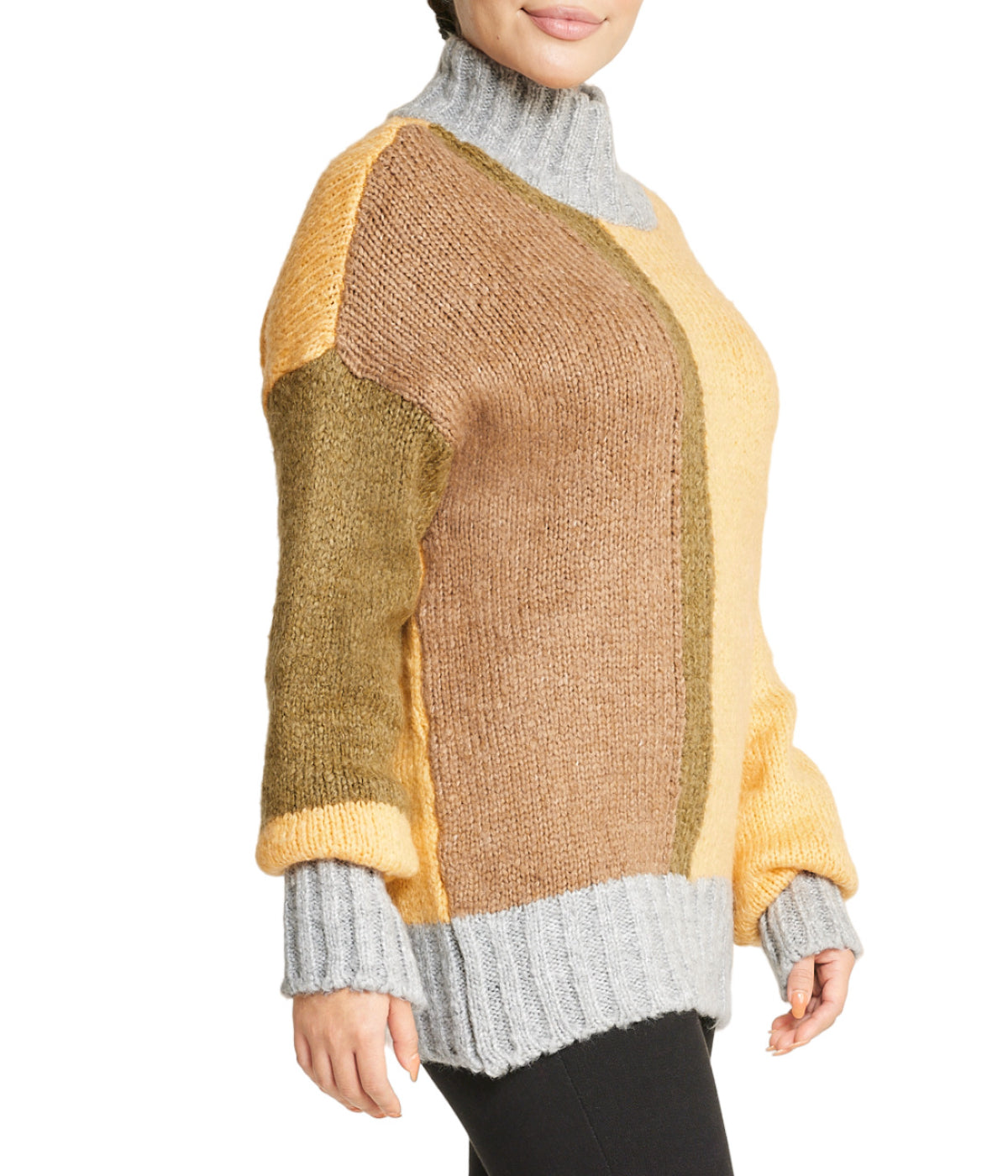  Miss Poeym Color Block Tunic Sweater - Khaki - Bonton