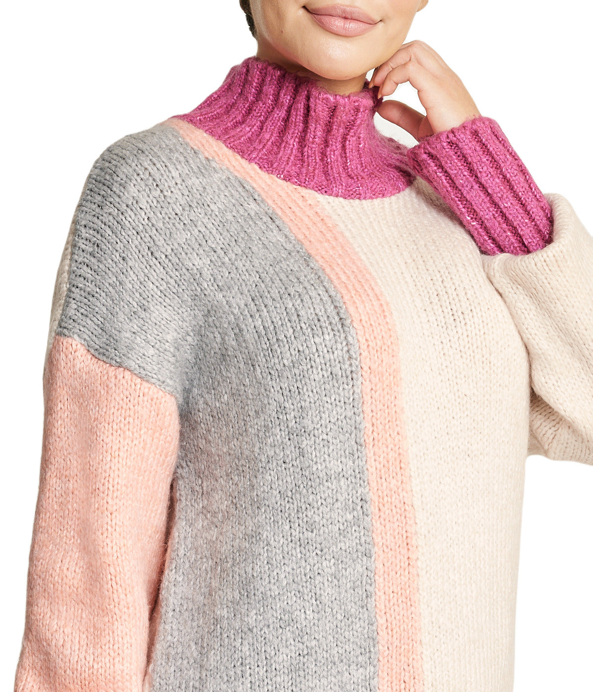  Miss Poeym Color Block Tunic Sweater - Powder - Bonton