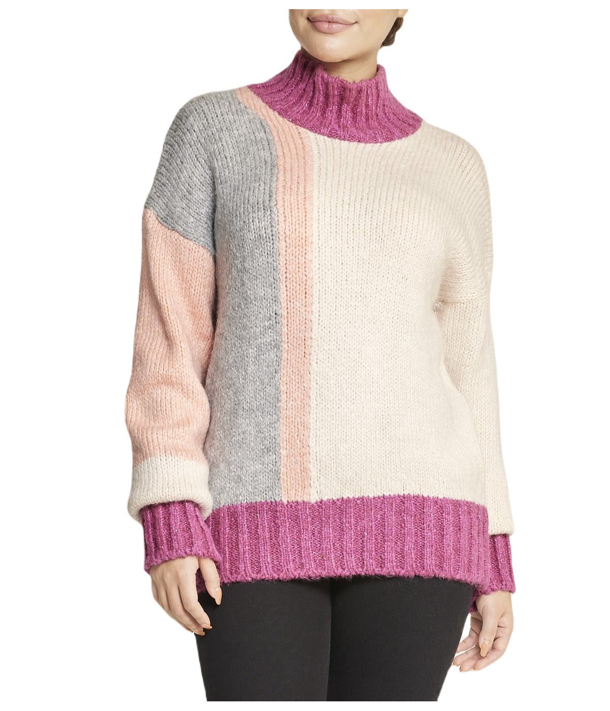  Miss Poeym Color Block Tunic Sweater - Powder - Bonton