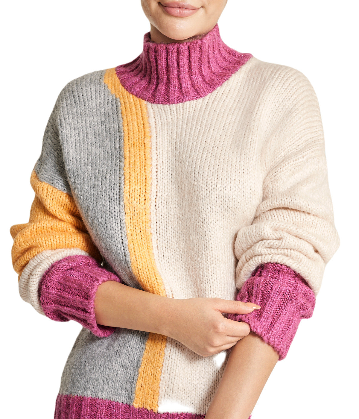  Miss Poeym Color Block Tunic Sweater - Yellow - Bonton