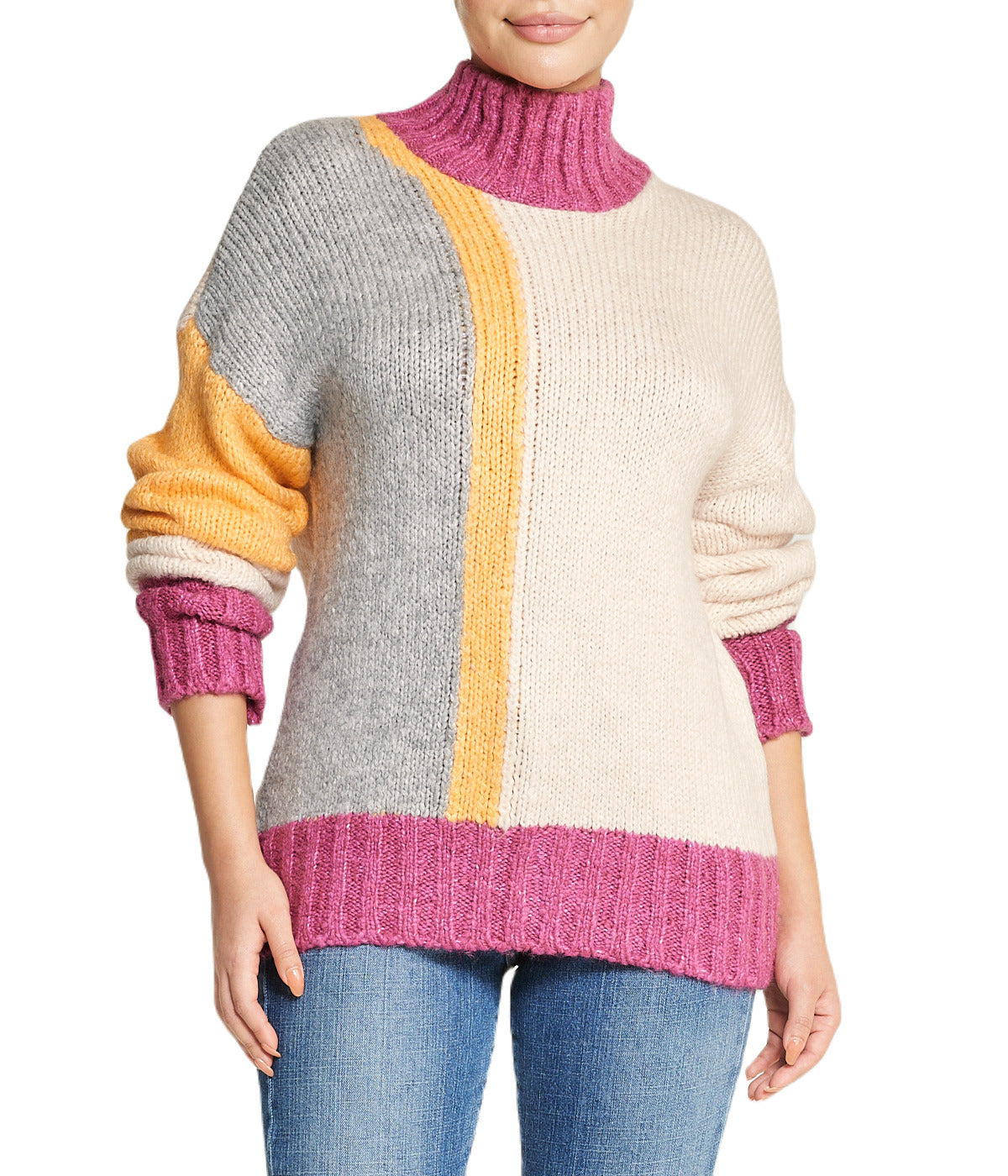  Miss Poeym Color Block Tunic Sweater - Yellow - Bonton
