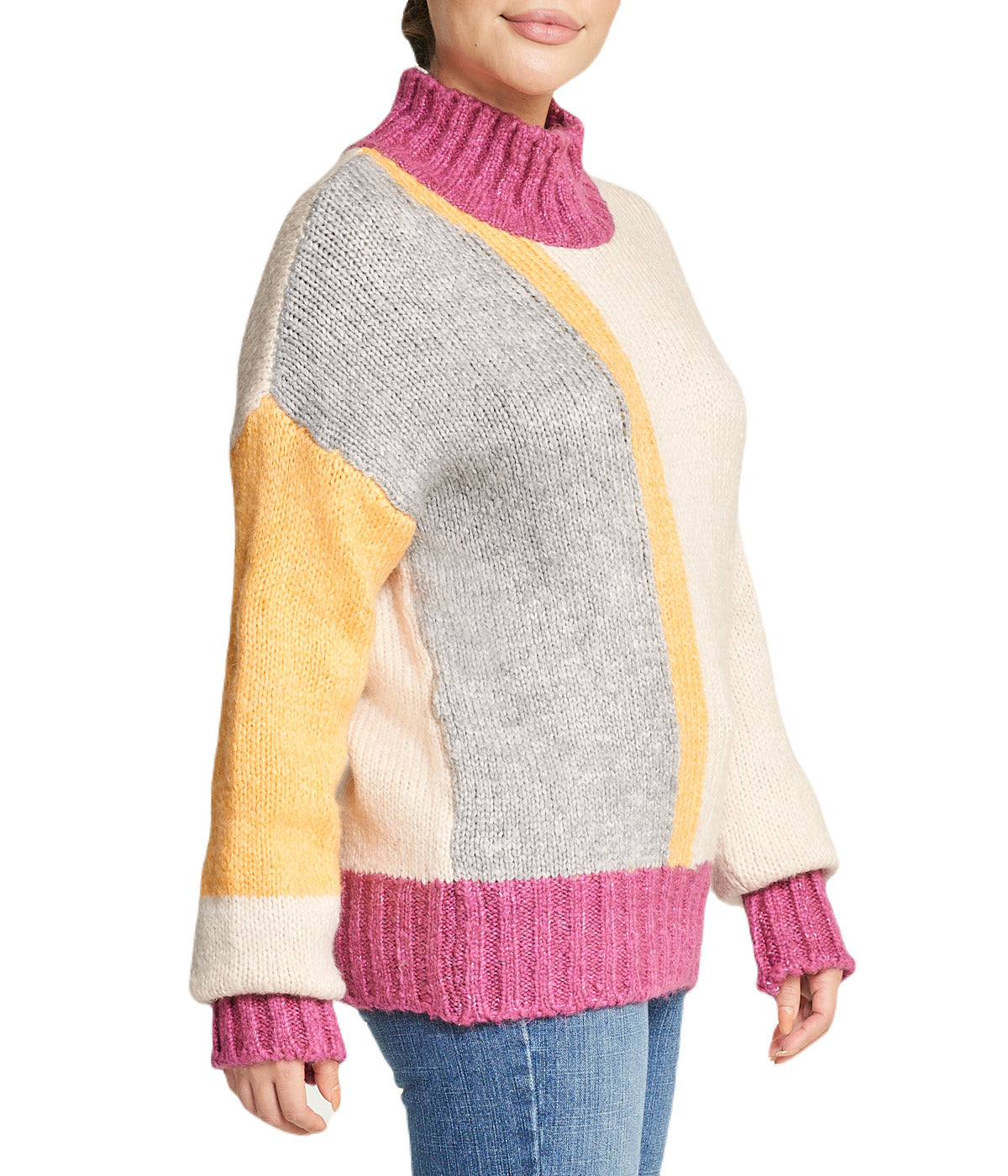  Miss Poeym Color Block Tunic Sweater - Yellow - Bonton