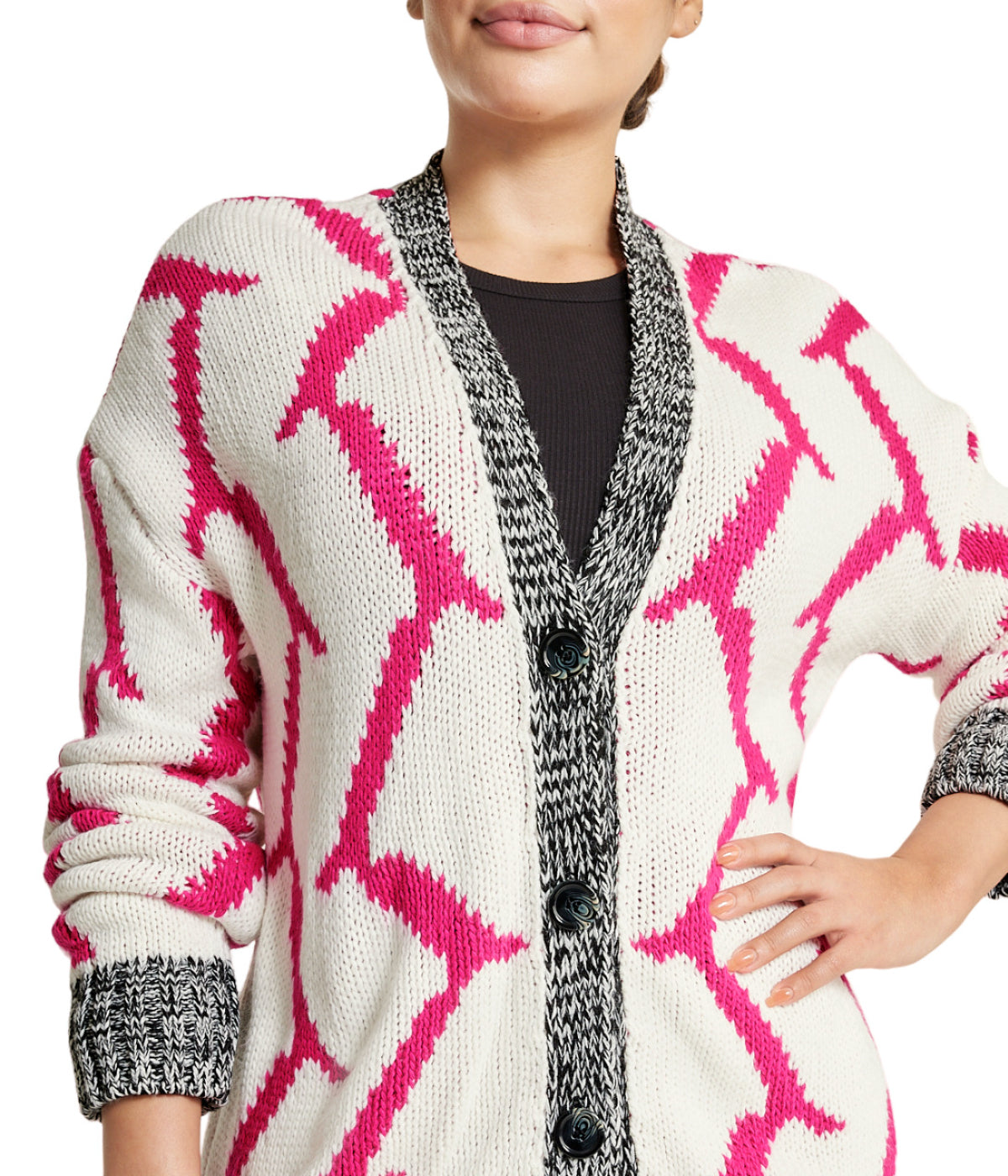  Miss Poeym Mixed Media Cardigan - Dark Fuschia - Bonton