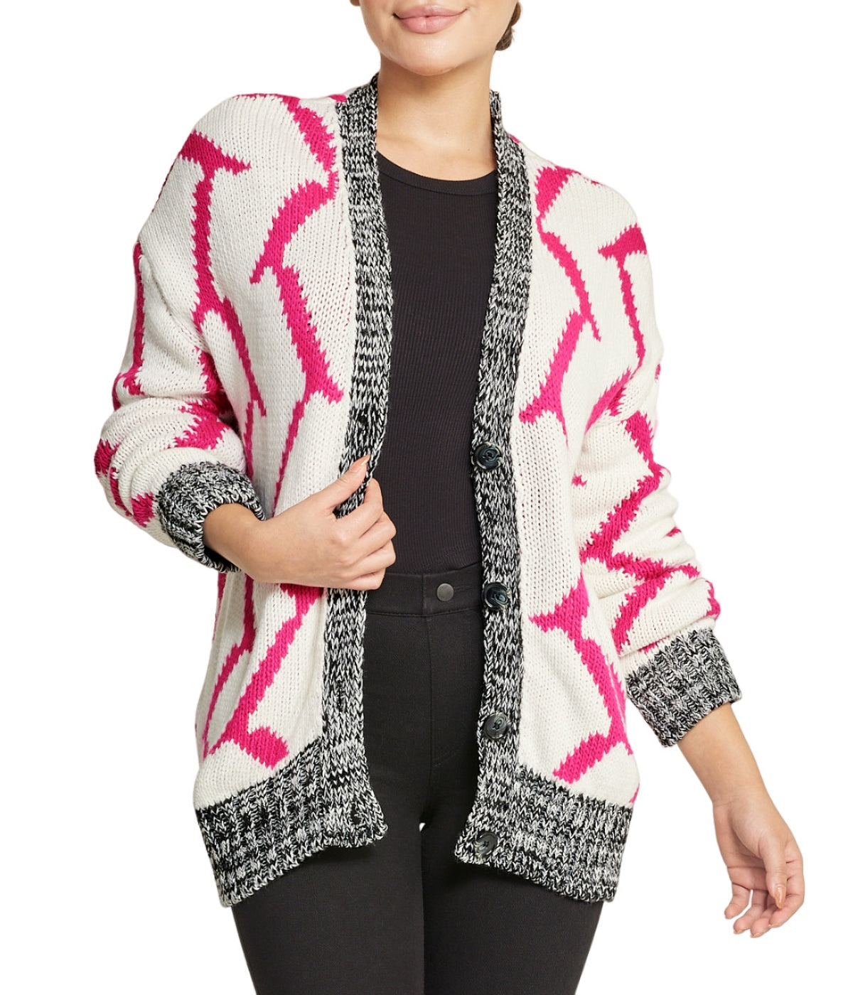 Miss Poeym Mixed Media Cardigan - Dark Fuschia - Bonton