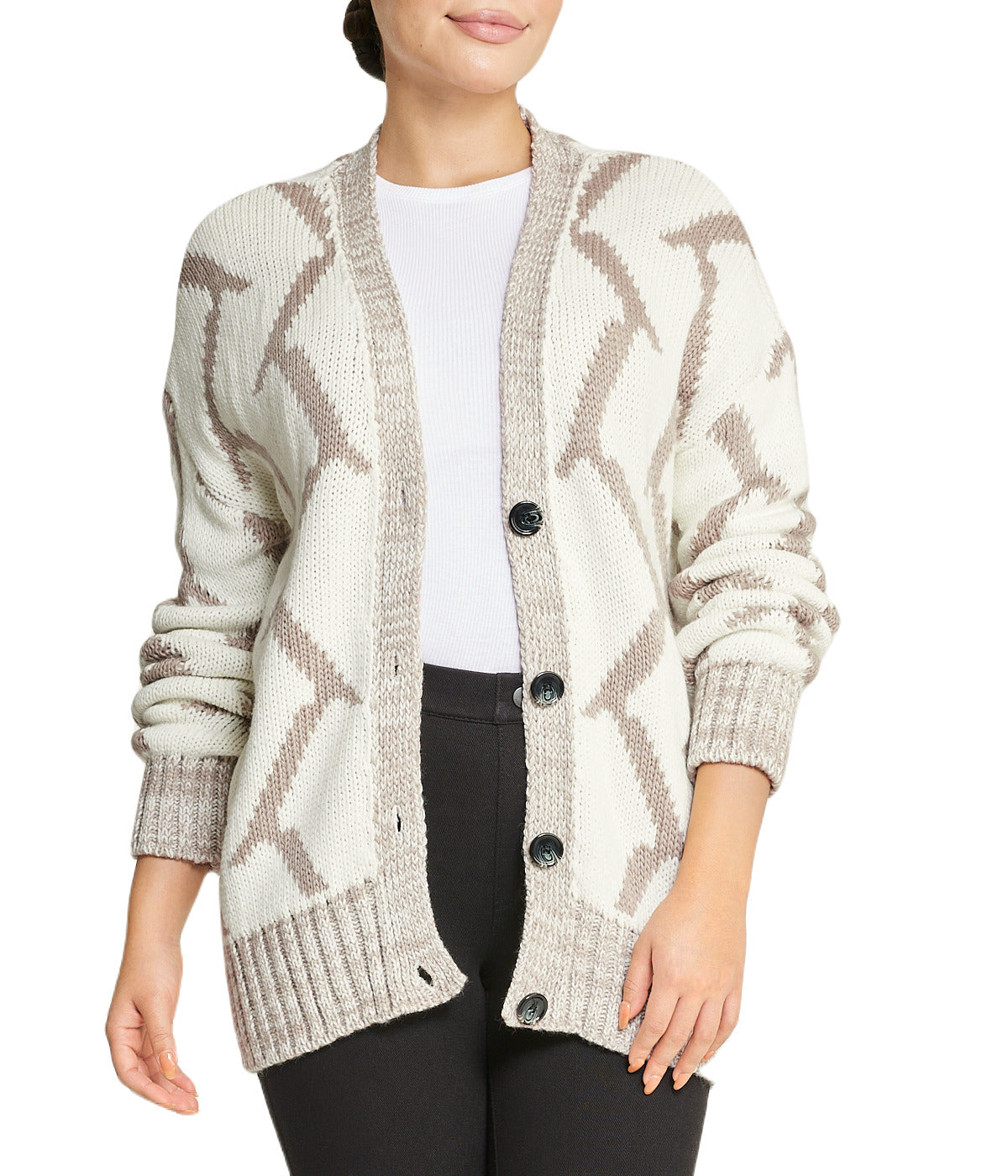  Miss Poeym Mixed Media Cardigan - Mink - Bonton