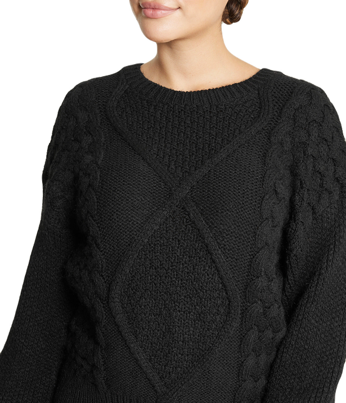  Miss Poeym Cable Knit Cropped Pullover Sweater - Black - Bonton