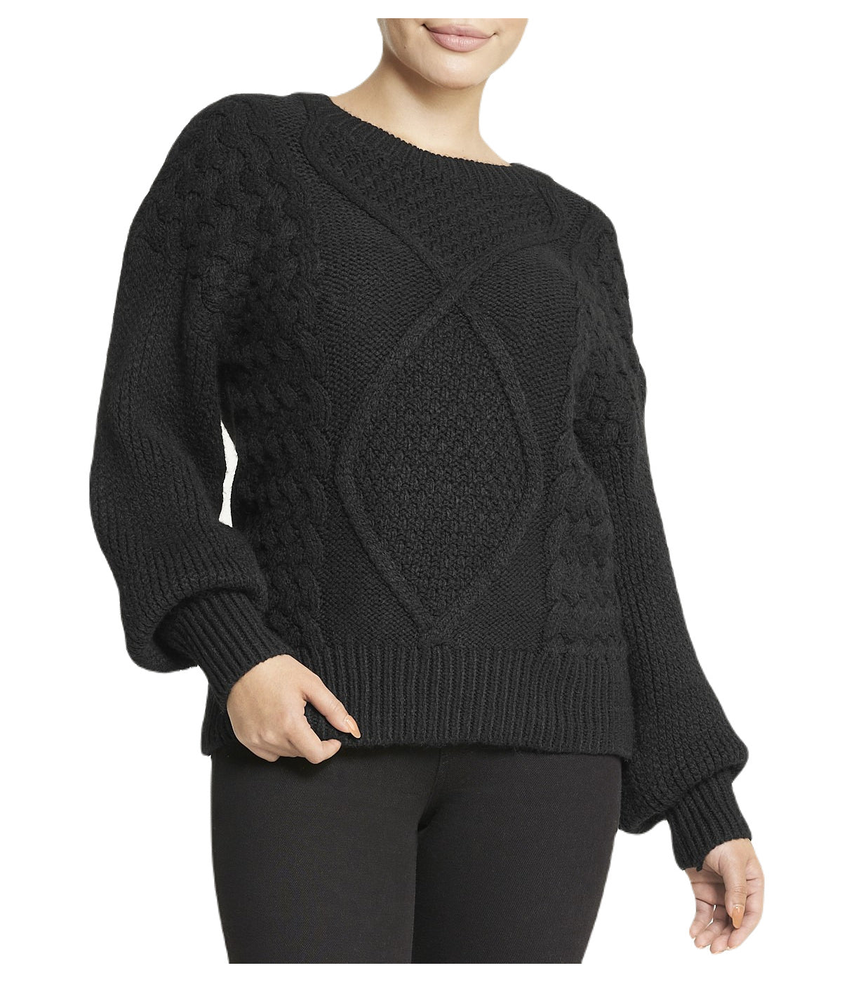  Miss Poeym Cable Knit Cropped Pullover Sweater - Black - Bonton