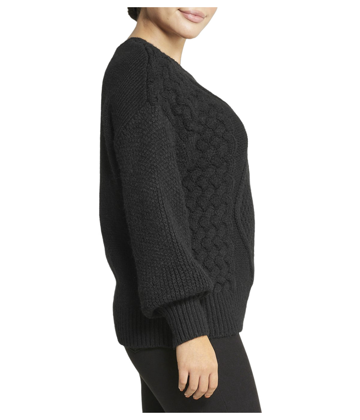  Miss Poeym Cable Knit Cropped Pullover Sweater - Black - Bonton