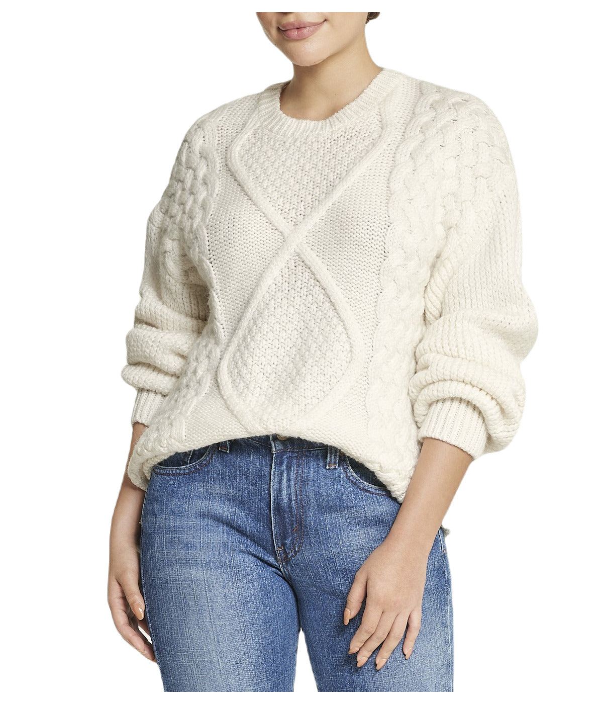  Miss Poeym Cable Knit Cropped Pullover Sweater - Natural - Bonton