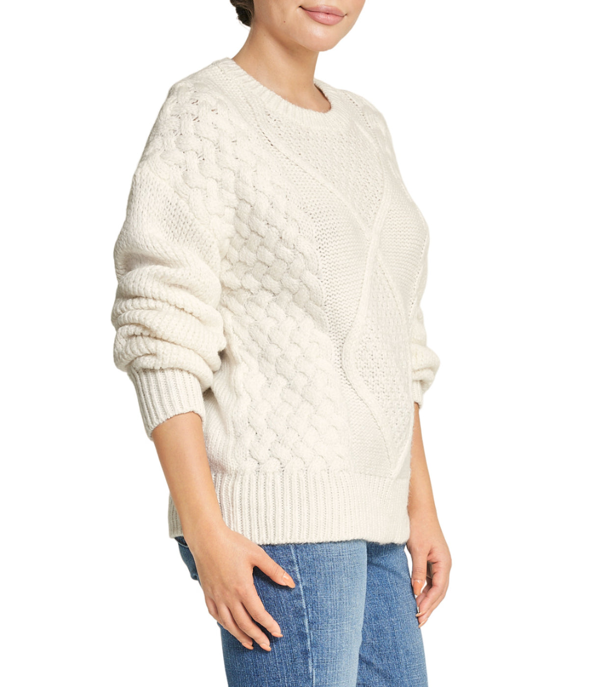  Miss Poeym Cable Knit Cropped Pullover Sweater - Natural - Bonton