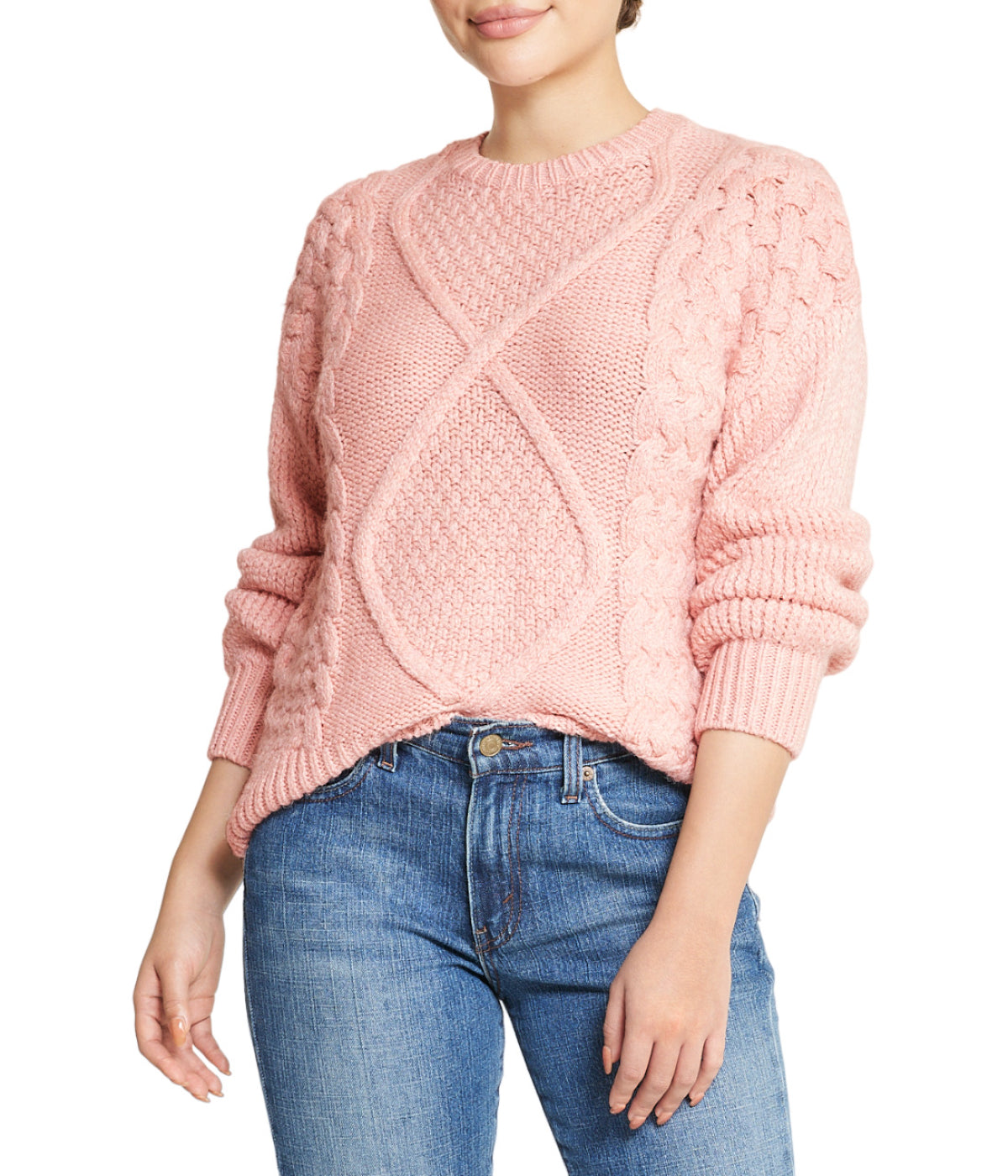  Miss Poeym Cable Knit Cropped Pullover Sweater - Powder - Bonton