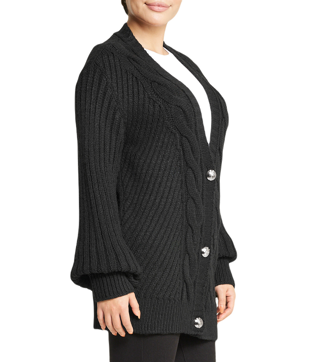  Miss Poeym Deep V Cable Cardigan - Black - Bonton