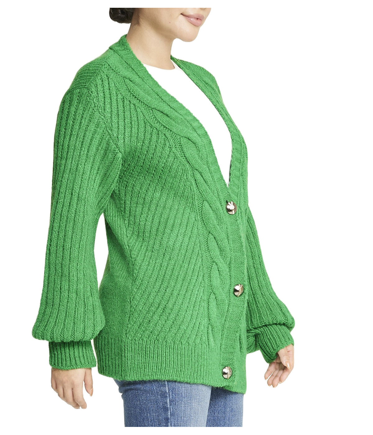 Miss Poeym Deep V Cable Cardigan - Green - Bonton