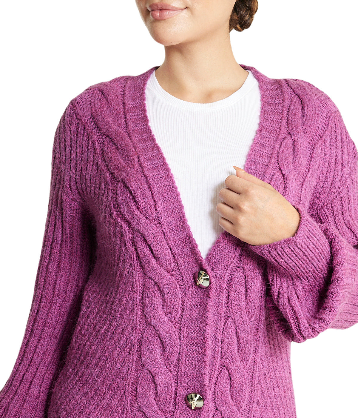  Miss Poeym Deep V Cable Cardigan - Purple - Bonton