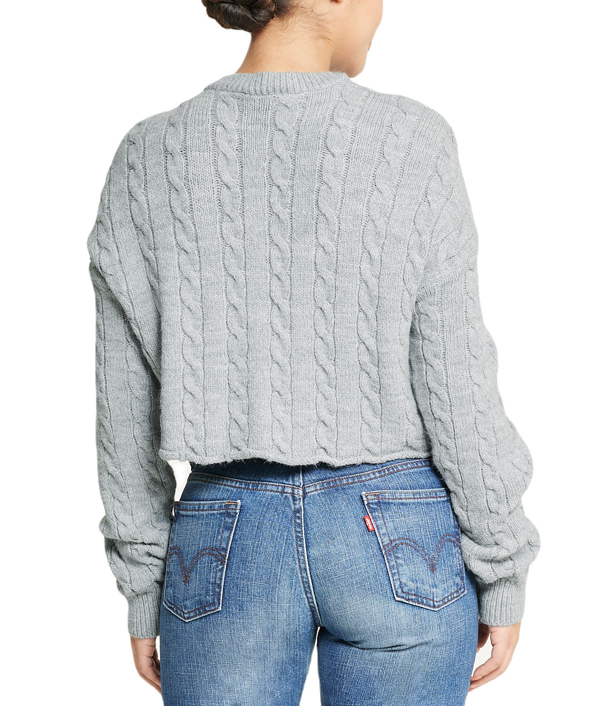  Miss Poeym Cropped Boxy Cable Knit Sweater - Grey - Bonton