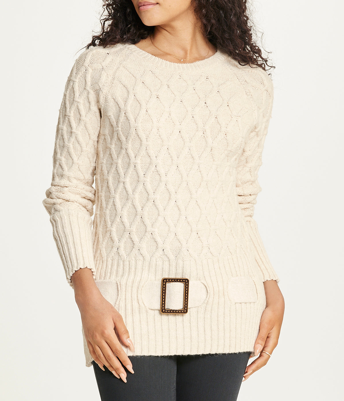  Miss Poeym Diamond Belted Tunic Sweater - Stone - Bonton