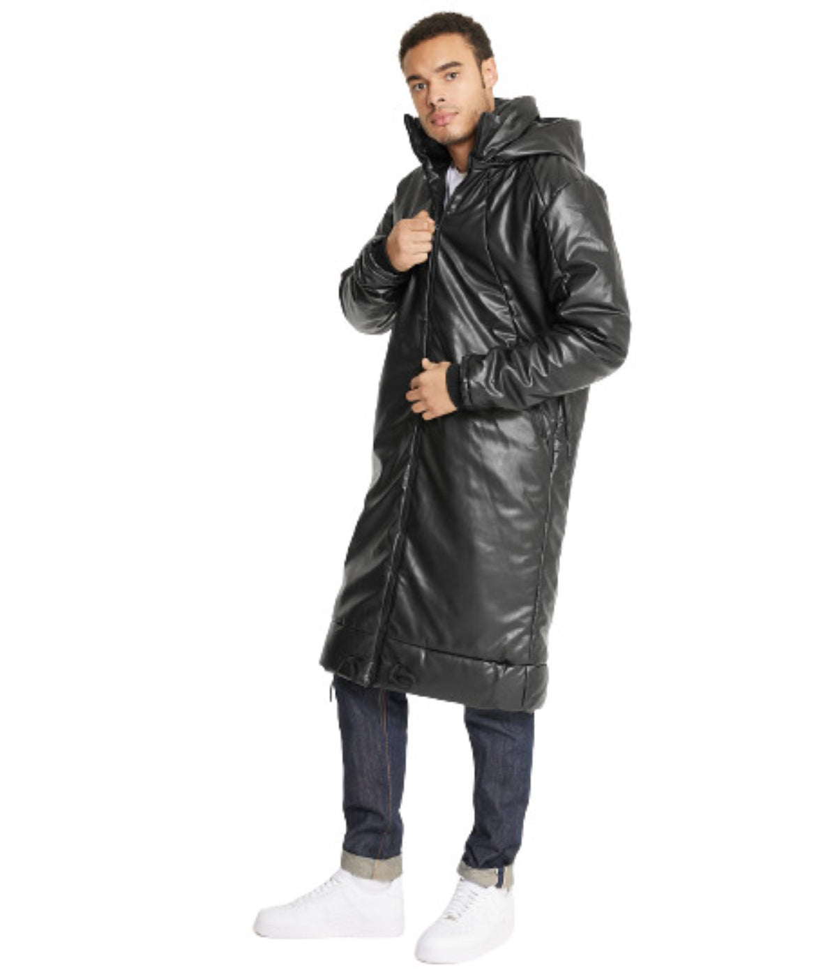  Long Vegan Leather Jacket - Black - Bonton