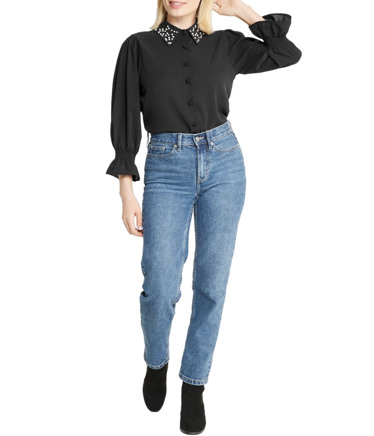  Miss Selen Embellished Button Down - Black - Bonton