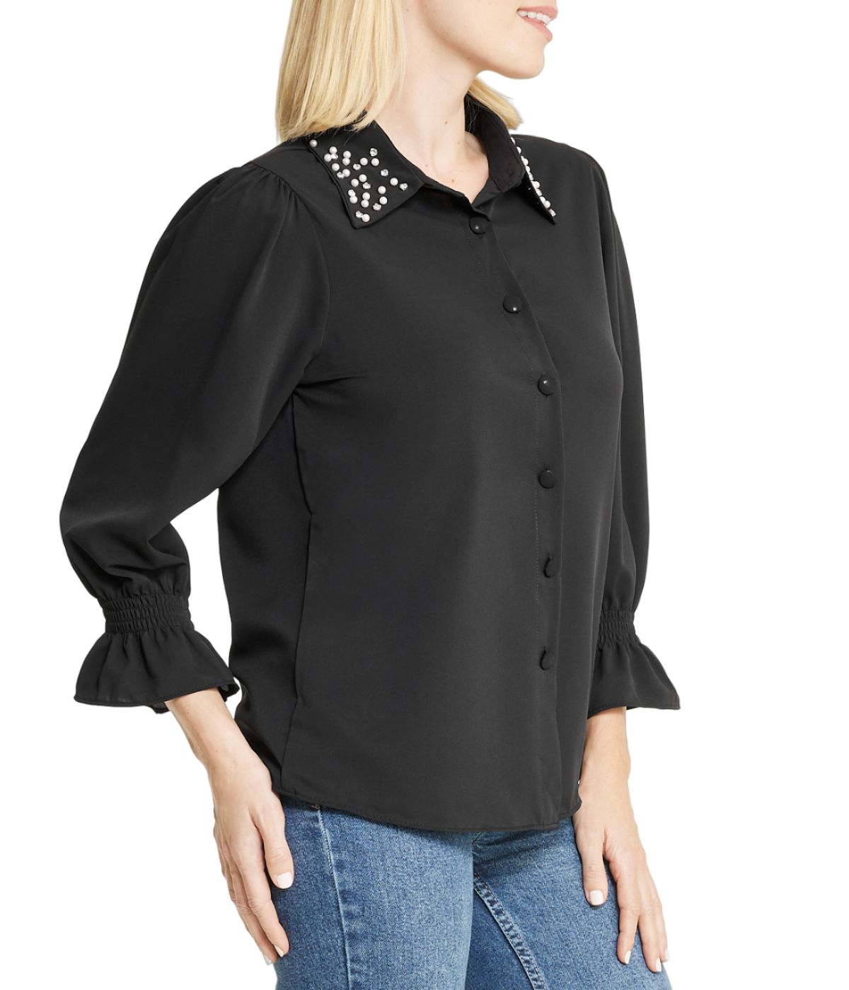  Miss Selen Embellished Button Down - Black - Bonton