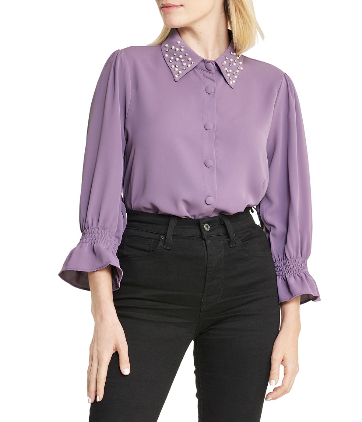  Miss Selen Embellished Button Down - Black - Bonton
