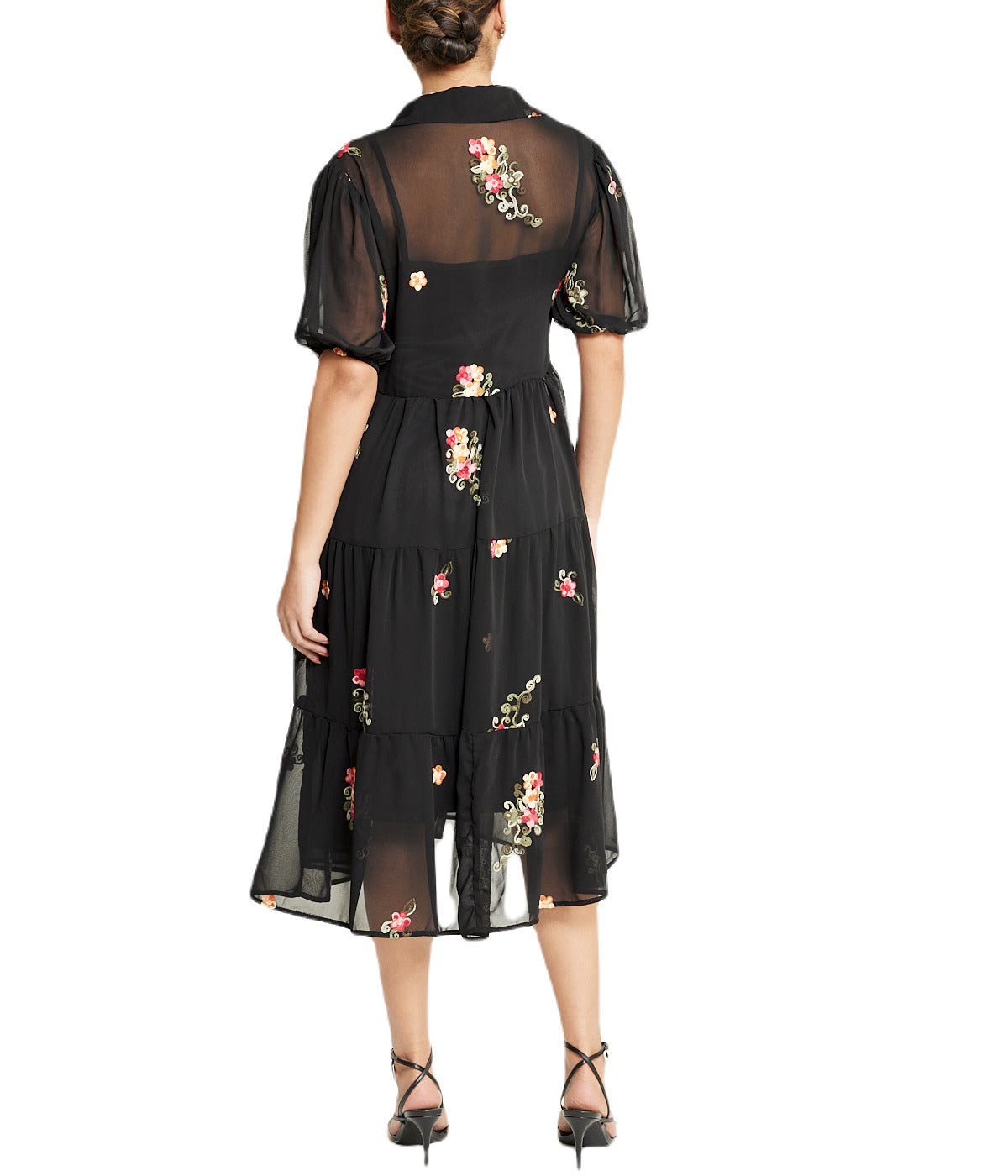  Miss Selen Floral Short Sleeve Dress - Black - Bonton