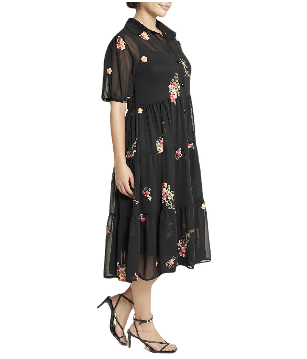  Miss Selen Floral Short Sleeve Dress - Black - Bonton