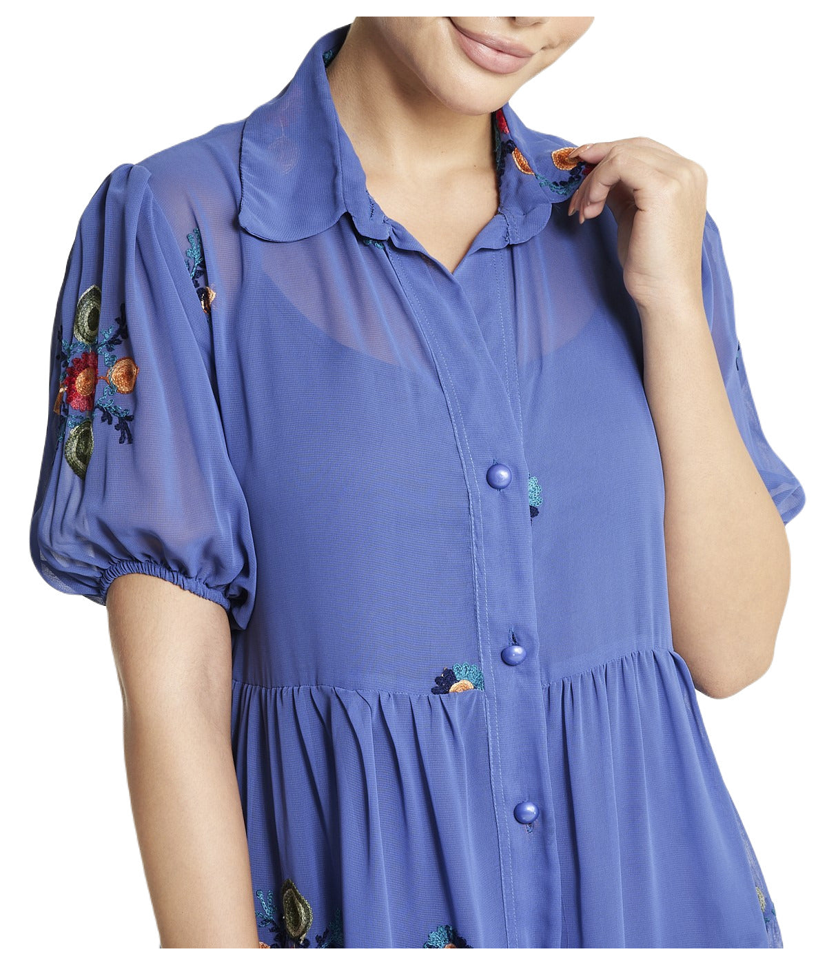  Miss Selen Floral Short Sleeve Dress - Indigo - Bonton